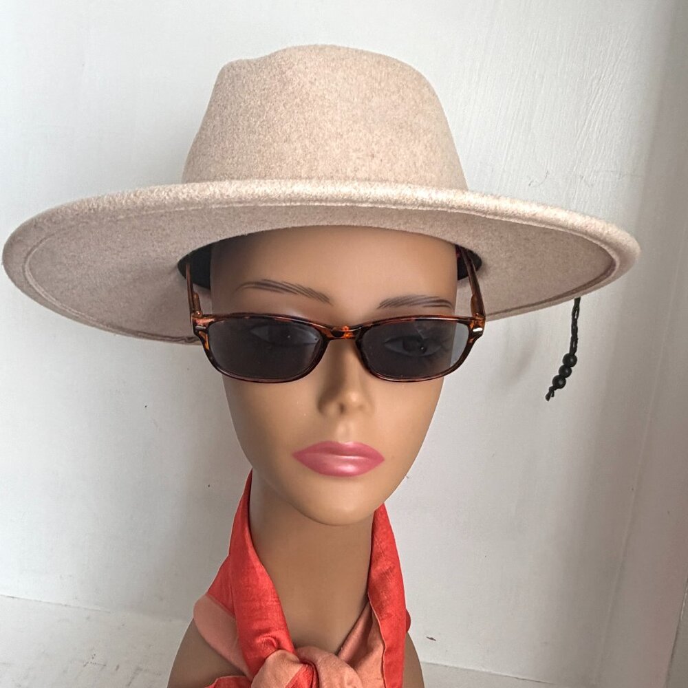 Vegan Panama Rancher Fedora Tan Wide Stiff Brim Hat New Unisex